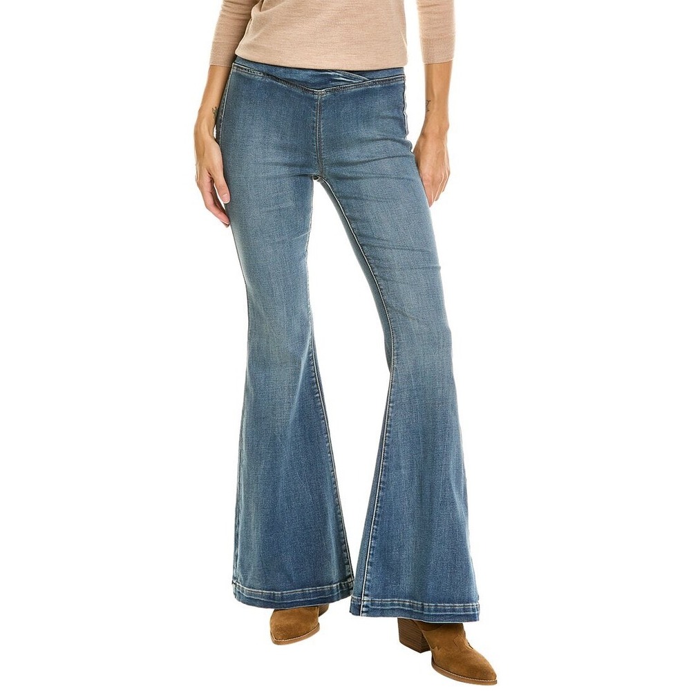 We The Free Venice Beach Flare Jeans Blue High Rise Crossover Waist Stretch 29